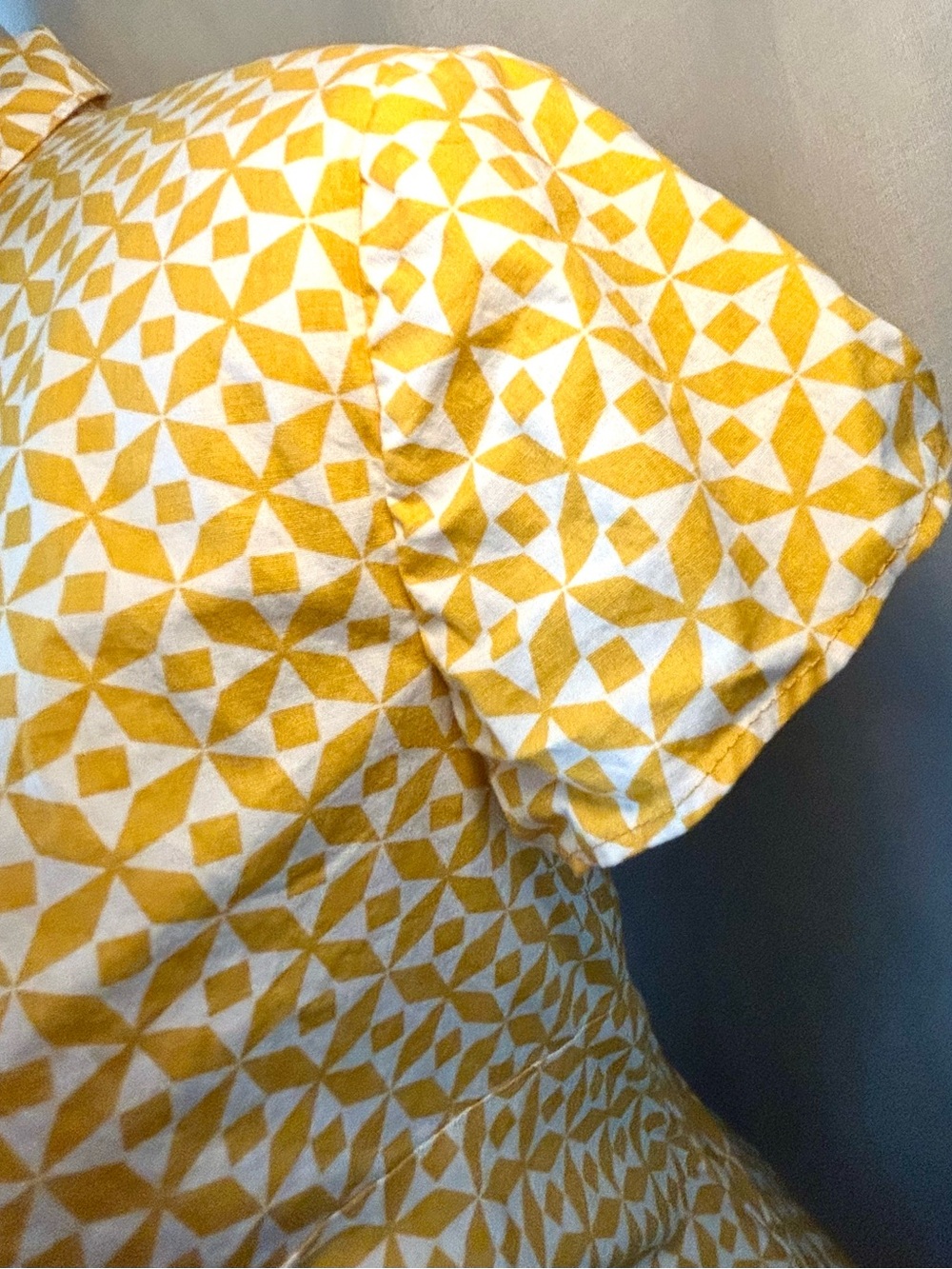 Boden Sophia Mustard Yellow, White Geometric Daisy Cotton Shirt Dress, Size 8 - Picture 6 of 16
